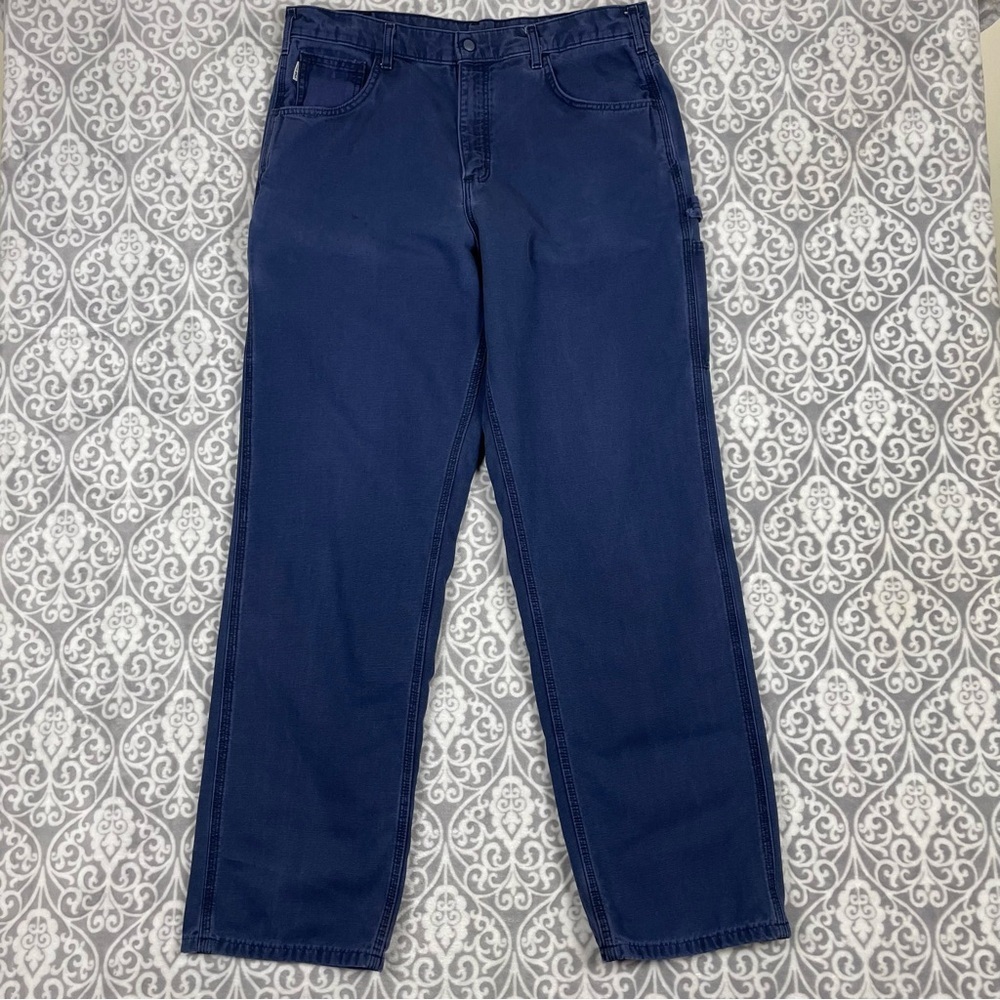 carhartt cargo pants flame resistant carpenter wide leg blue cat 2 men's 36"x32"